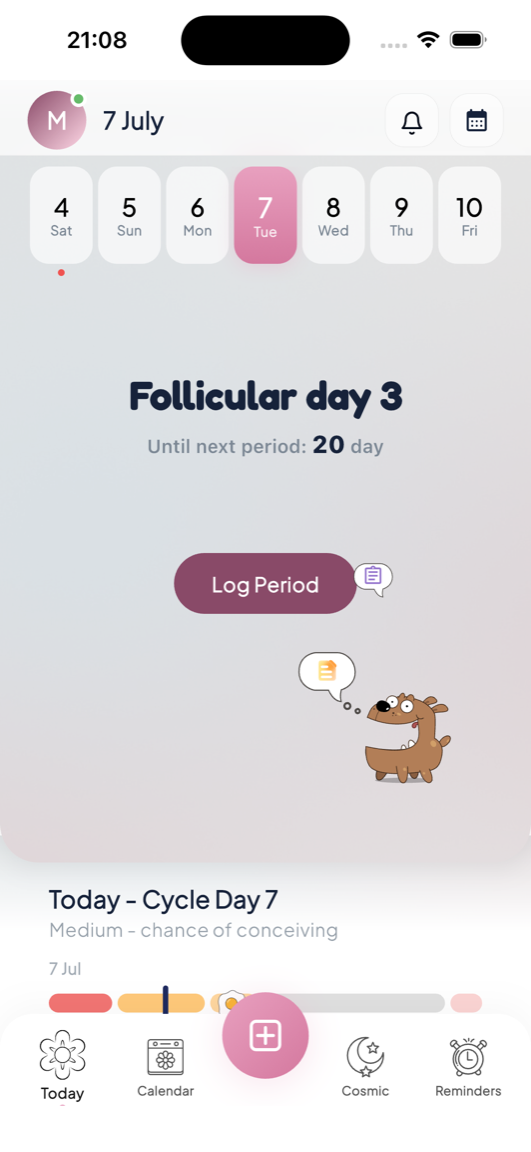 Bloom uygulaması — bugün ekranı / Bloom app — today screen